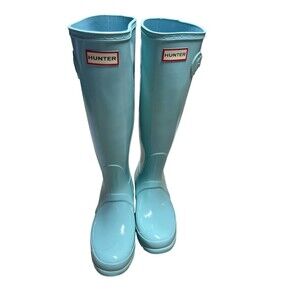 Hunter Original Tall Gloss Rain Boots Womens US 6 Tiffany Blue Knee High